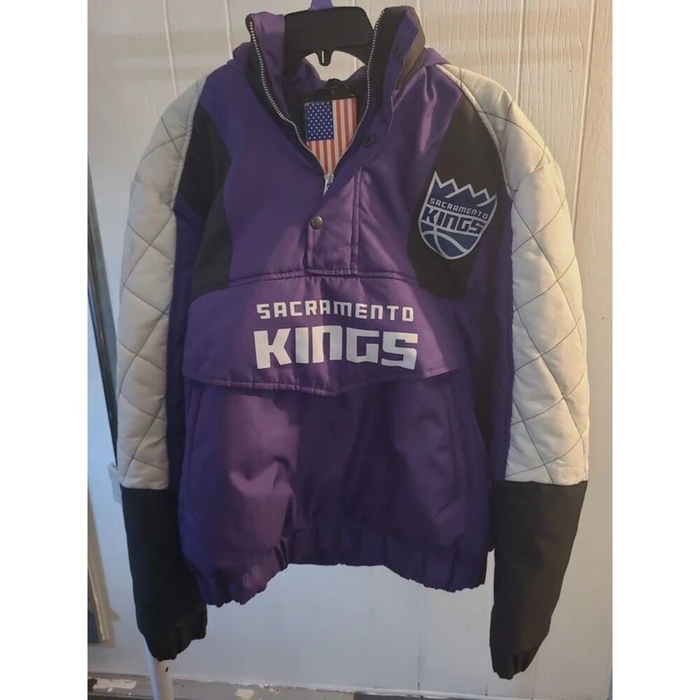 Vintage 2XL Sacramento Kings Puffer Jacket Mens Purple Hooded Coat With Tags